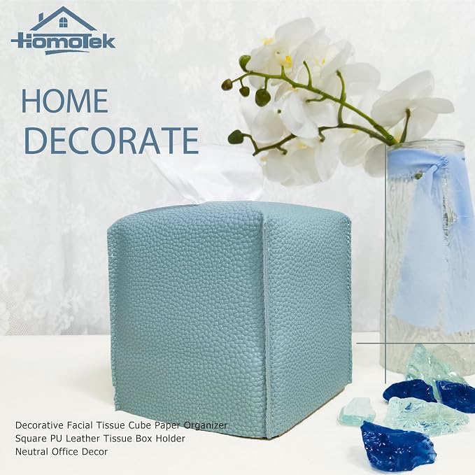 HOMOTEK 2 Pack Tissue Box Cover, Square PU Leather Tissue Holder, Decorative - Image 3