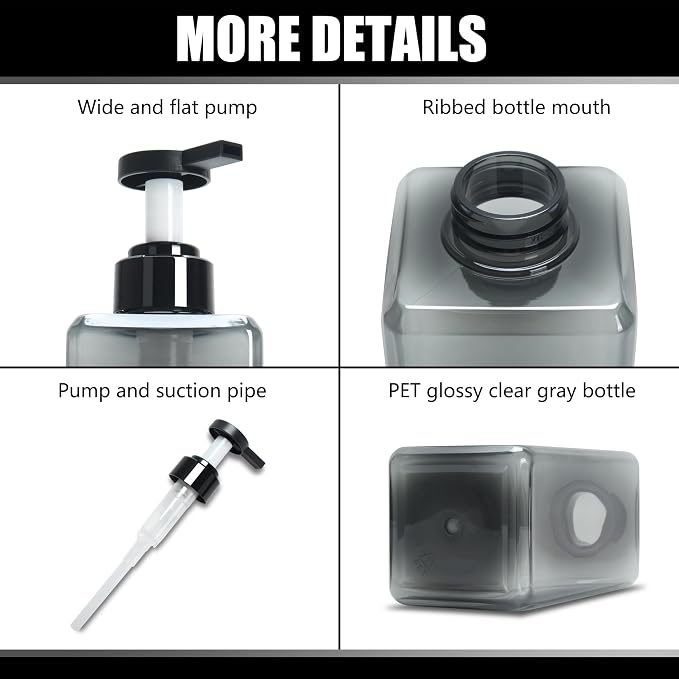 Soap Dispenser Bottle with Pump, YACEYACE 25oz Set of 3 Clear Grey Large - Image 4