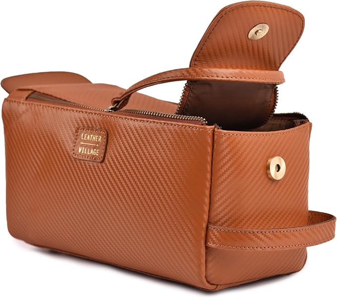 LEATHER VILLAGE Genuine Carbon Fiber Genuine Leather Travel Toiletry Bag - Image 6