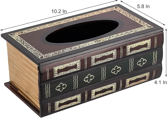 Antique Book Design Wood Bathroom Facial Tissue Dispenser Box Cover/Novelty - Image 3