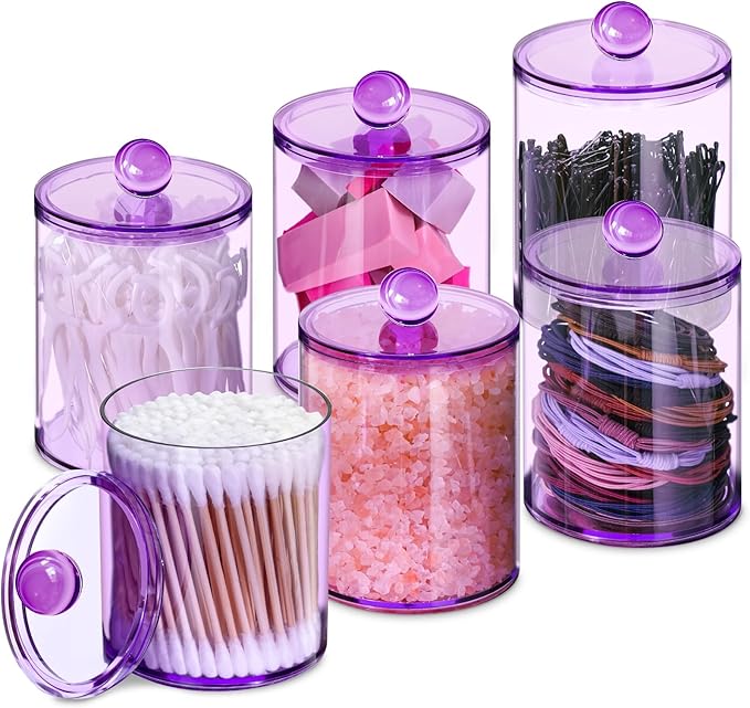 6 Pack Qtip Holder, Canister Apothecary Jar Set, Bathroom Jars by XIPENGKEJI