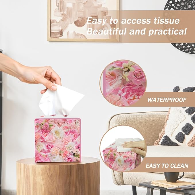 Roses Pink Floral Tissue Box Cover Square - Image 3