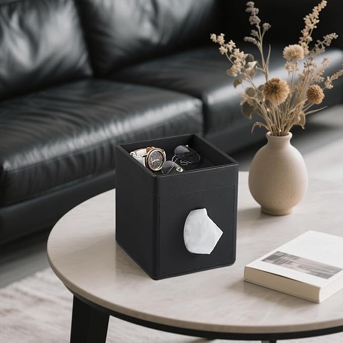 Tissue Box Cover, PU Leather Square Tissue Box Holder - Image 2