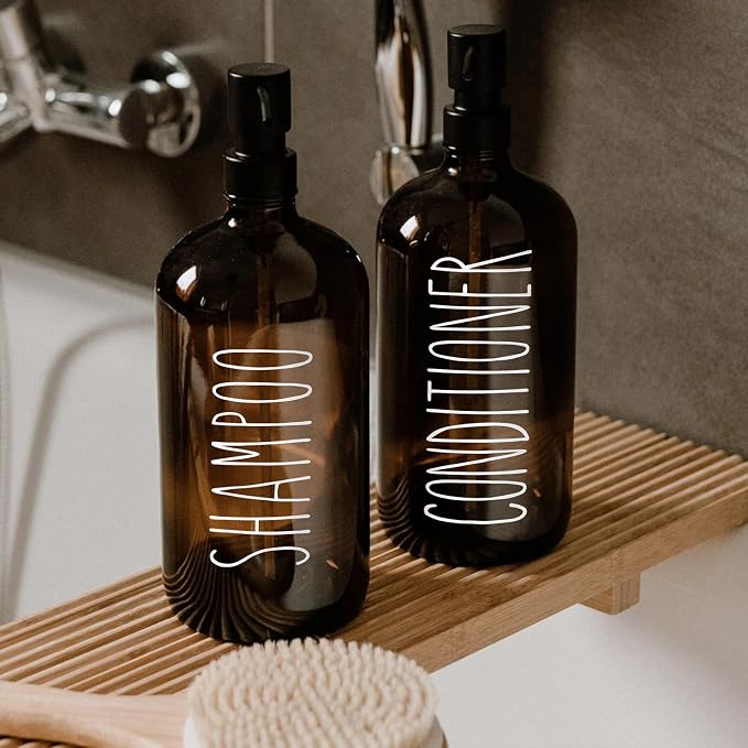 HOMCDALY Shampoo and Conditioner Dispenser Set of 3, 21oz Shower Soap Bottles - Image 7
