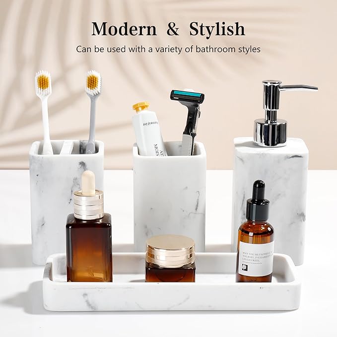 Bathroom Accessories Set, Soap Dispenser, Toothbrush Holder, Qtip Holder Set - Image 2