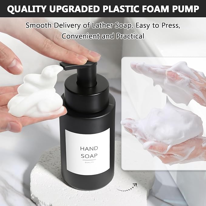 Matte Black Foaming Hand Soap Dispenser, 10 oz/300ml Glass Foam Dispenser - Image 5