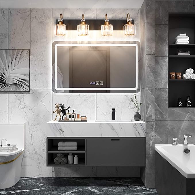 Ralbay LED Modern Vanity Lights Fixtures 4 Lights Black Vanity Lights Crystal - Image 6