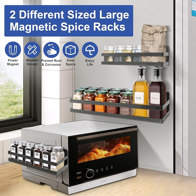 Uten Large Magnetic Spice Rack for Refrigerator, 2 Pack Enhanced Magnetic - Image 2