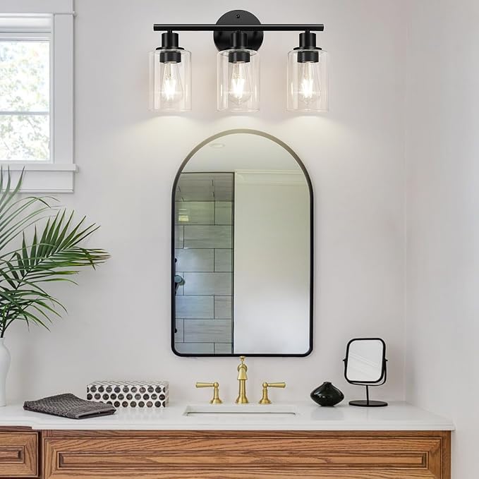 3-Light Bathroom Light Fixtures, 17.23" Black Modern Vanity Lights - Image 5