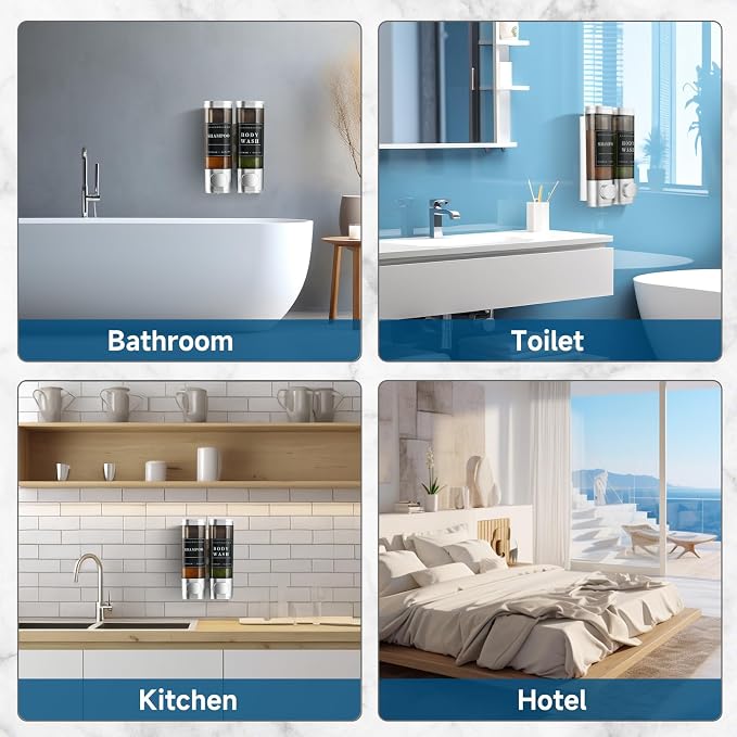 Shampoo and Conditioner Dispenser, Unisence Shower Dispenser 2 Chamber No Drill - Image 2