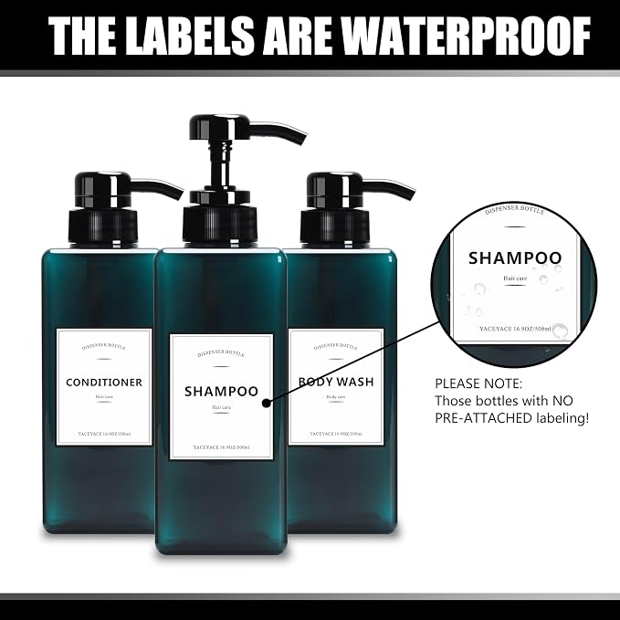 16.9oz Set of 3 Refillable Shower Dispensers, Rectangular, PUMP DISPENSER - Image 2