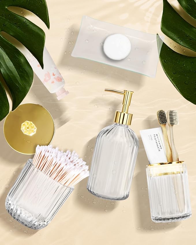 Gold Bathroom Accessories Set, Toothbrush Holder, Apothecary Jar, Vanity Tray - Image 7