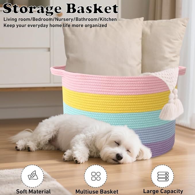 115L Large Blanket Basket, 23.6" L x 23.6" W x 15.7" H Rope Woven Baskets - Image 6