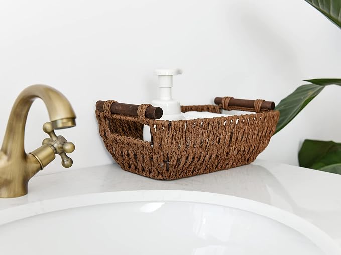 StorageWorks Handwoven Small Wicker Baskets, Round Paper Rope Storage Baskets - Image 5