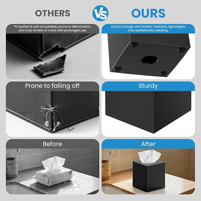 2 Pack Tissue Box Cover Black, Square Acrylic Tissue Holder, Decorative Facial - Image 5