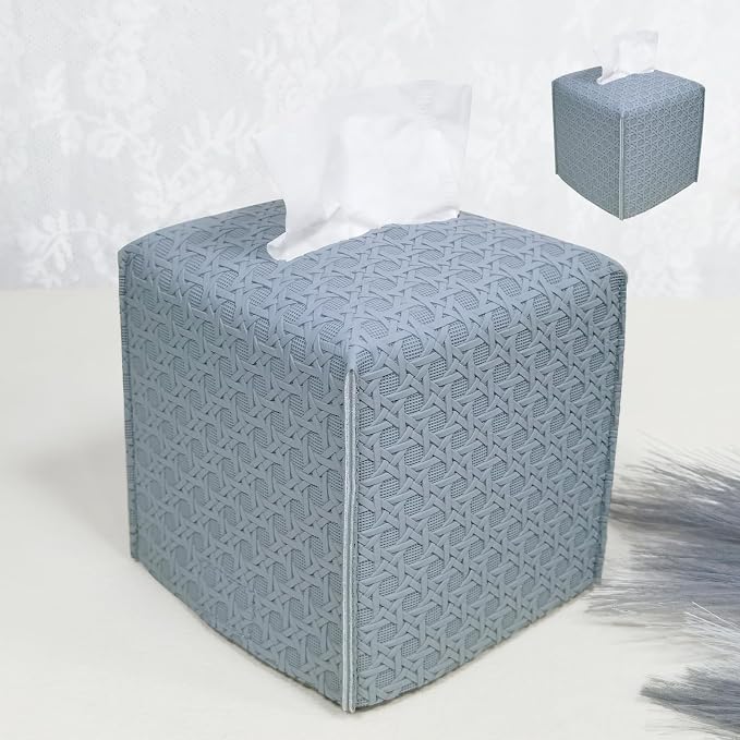 HOMOTEK 2 Pack Tissue Box Cover, Square PU Leather Tissue Holder, Decorative by HOMOTEK