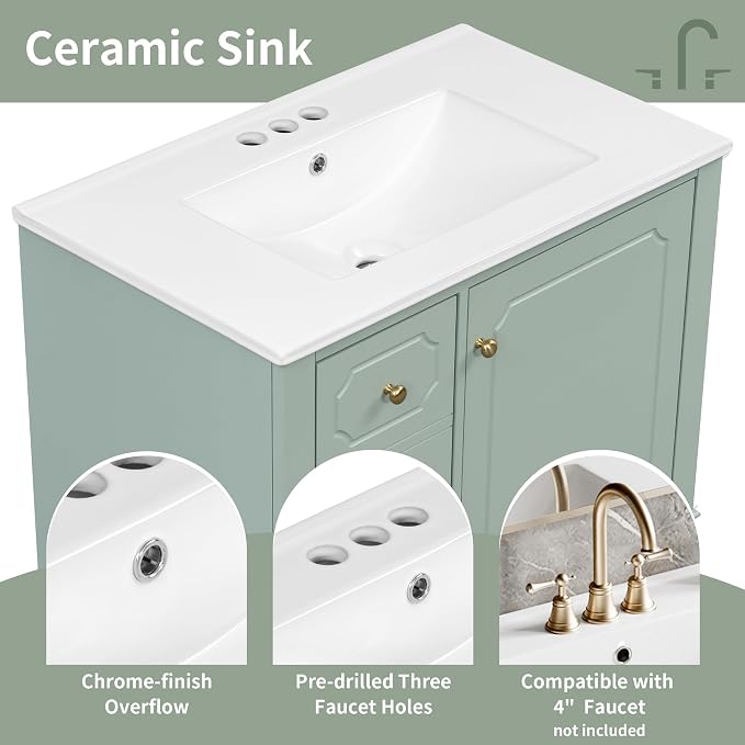 30" Bathroom Vanity with Sink, Harper & Bright Designs Free Standing Single - Image 7
