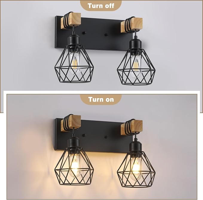 Farmhouse Bathroom Vanity Light Fixtures, 3-Light Wood Bathroom Light Fixtures - Image 6