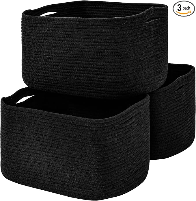 Large Storage Baskets for Organizing Shelves, Woven Cotton Rope Bins for Baby by ICERZCZ