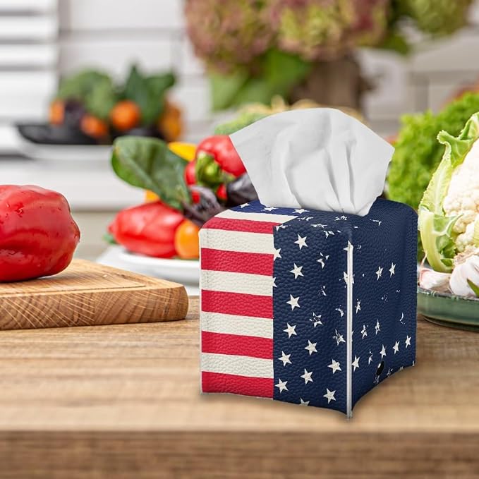 American Flag Tissue Box Holder Stylish Leather Square Tissue Box Cover - Image 5