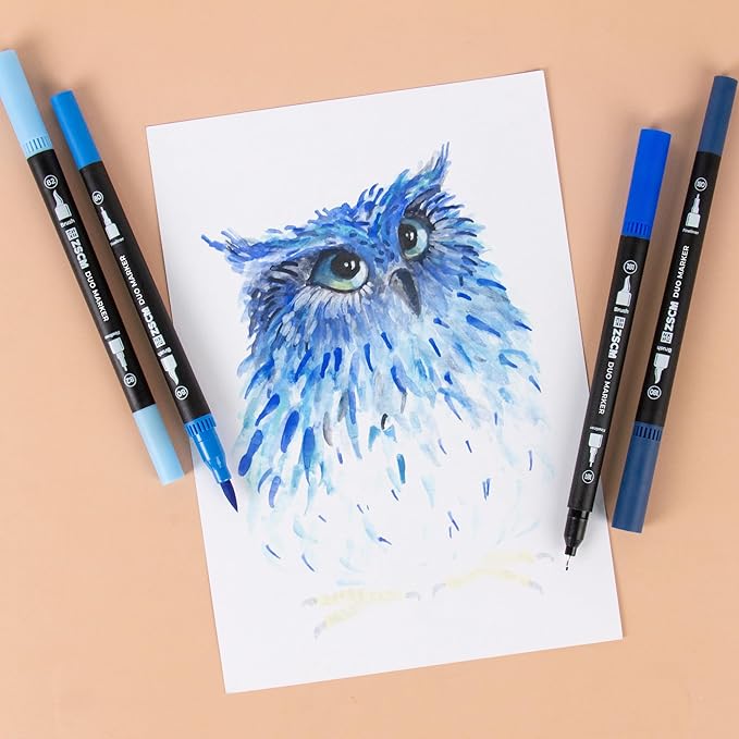 Blue Duo Tip Marker Pens, 12 Pack Fine & Brush Markers - Image 4