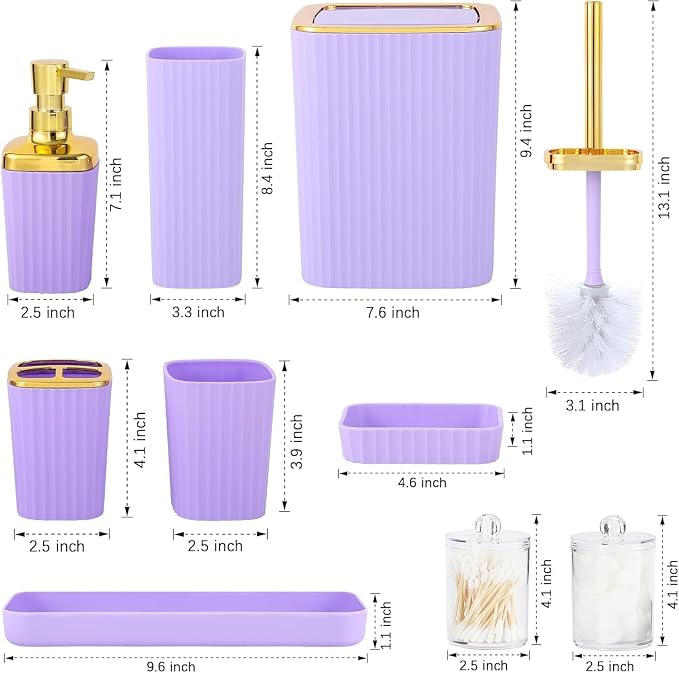 Purple Bathroom Set, Trash Can, Toothbrush Holder, Soap Dispensers, Toothbrush - Image 2