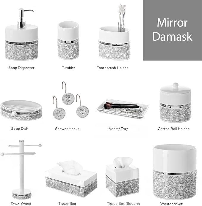 Creative Scents Mirror Damask Small Bathroom Trash Can 1.58 Gal / 6L - Image 5