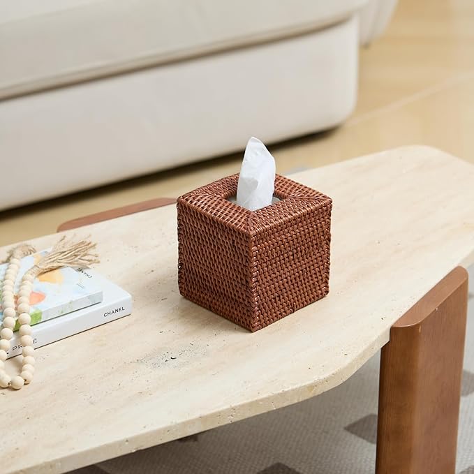 Square Rattan Tissue Box Cover, Hand Woven Wicker Tissue Holder, 5.5 x 5.5 X - Image 2