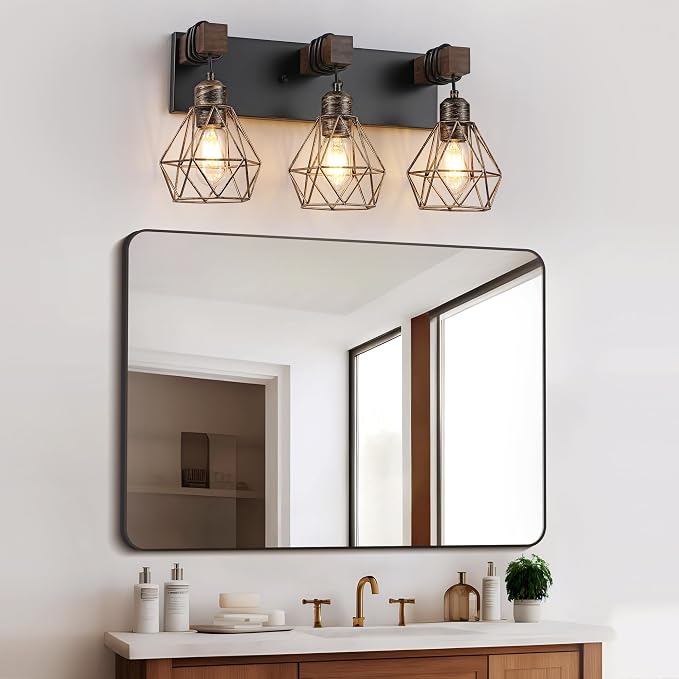 Farmhouse Bathroom Vanity Light Fixtures, 3-Light Black Gold Bathroom Light - Image 2