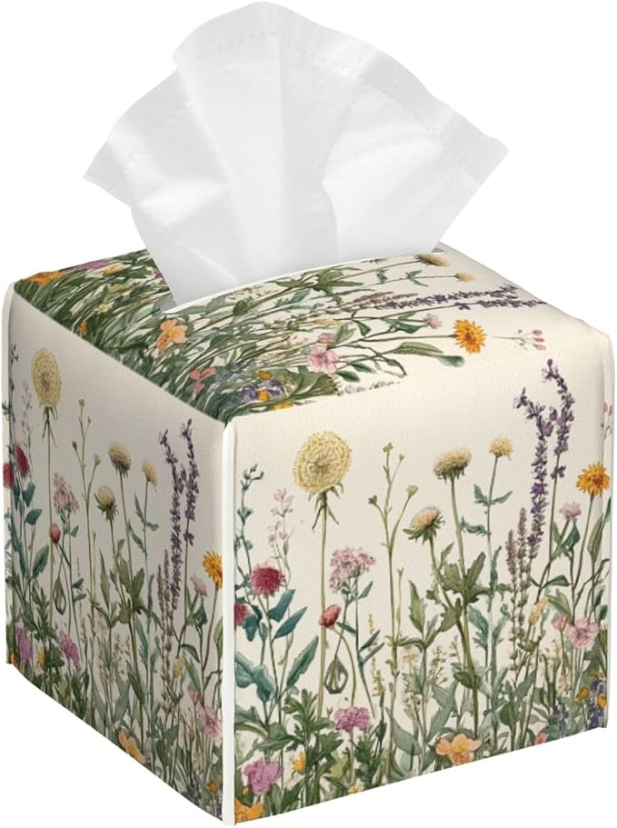 Vintage Dandelion Herbs Tissue Box Cover Spring Summer Wild Flowers Florals by HOYYU