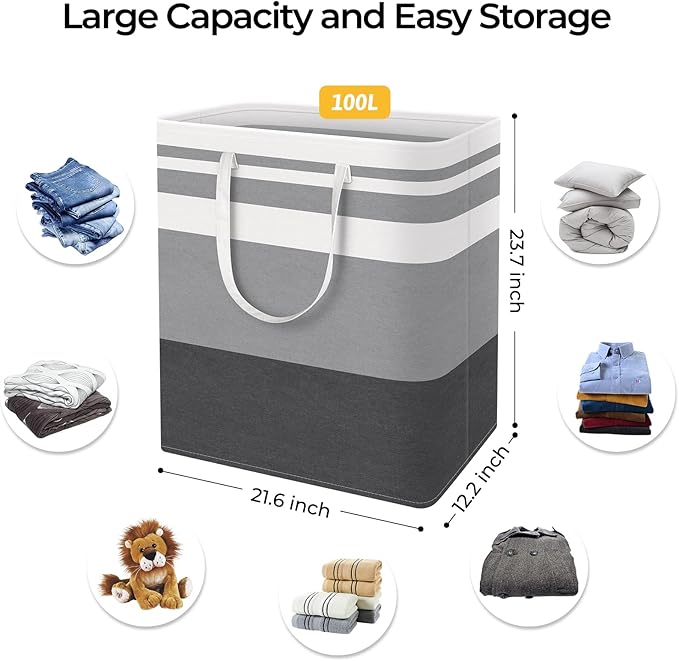 HomeHacks Laundry Basket, 100L Each Waterproof, Freestanding Laundry Hamper - Image 4