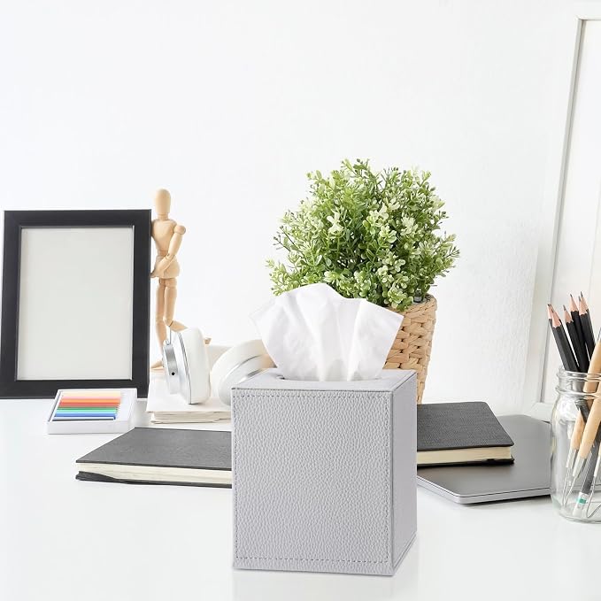 Sumnacon Tissue Box Cover Square Tissue Box Stylish PU Tissue Box Holder - Image 2