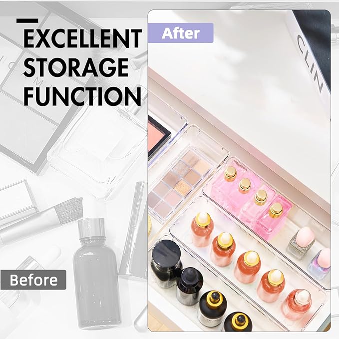 HOUSE DAY Desk Drawer Organizer Bins 8 PCS, 9*3*2" Clear Drawer Organizers - Image 2