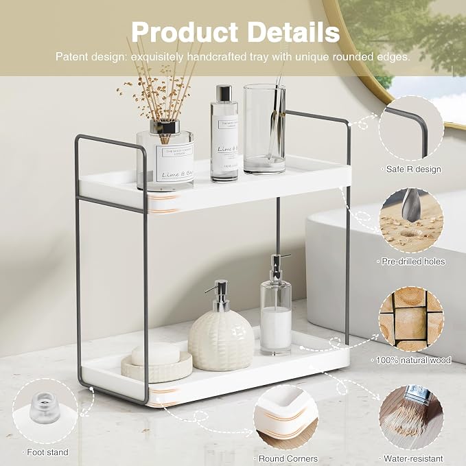 Forbena White Bathroom Organizer Countertop, Kitchen Counter Shelf Organizer - Image 4