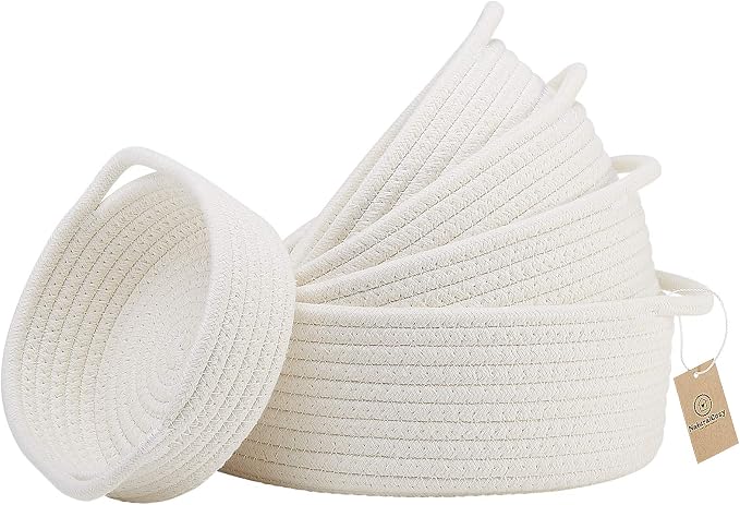 NaturalCozy 5-Piece Round Small Woven Baskets Set– Cotton Rope Baskets by NaturalCozy