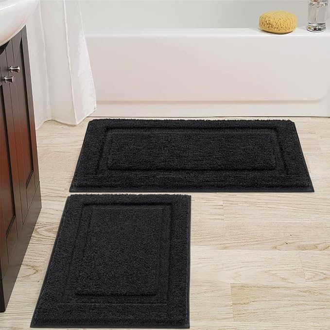SHACOS Super Soft Black Bathroom Rugs Set of 2 Pieces 32 x 20 inch Microfiber by SHACOS