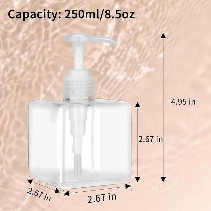 250ml Pump Bottle Dispenser Jansburg 2 Pack Refillable Square Plastic Lotion - Image 2