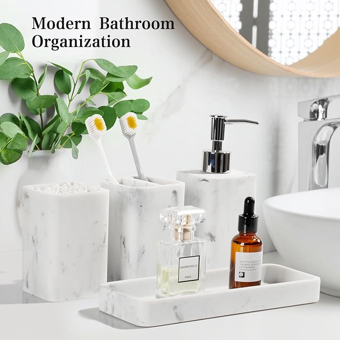 Bathroom Accessories Set, Soap Dispenser, Toothbrush Holder, Qtip Holder Set - Image 3