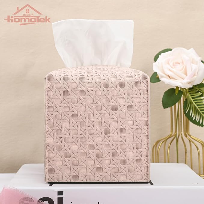 HOMOTEK 2 Pack Tissue Box Cover, Square PU Leather Tissue Holder, Decorative - Image 5