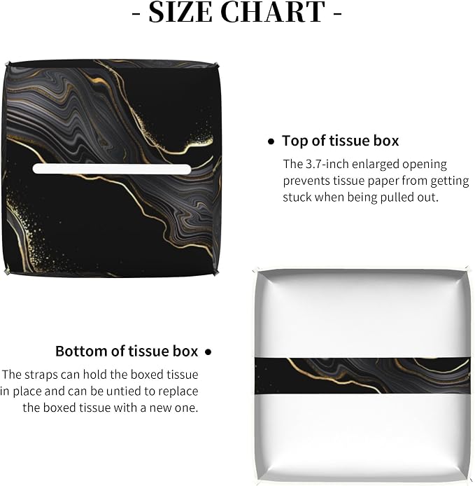 Black Gold Marble Tissue Box Cover Square, Abstract Marble Texture Tissue Box - Image 5