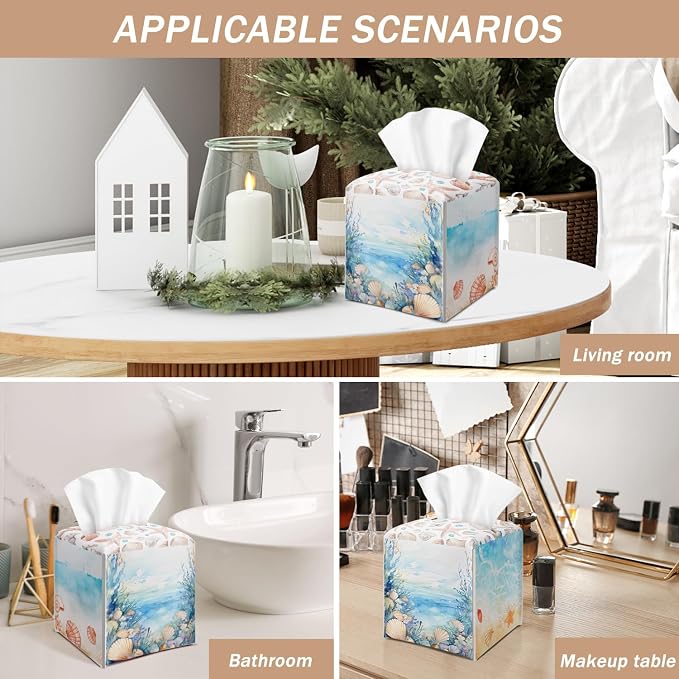 Coastal Starfish Seashell Tissue Box Cover Square - Image 5