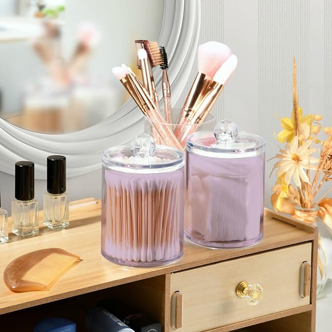 Thistle Purple Qtip Holder Organizer Dispenser Cotton Swabs Cans Plastic Jars - Image 6