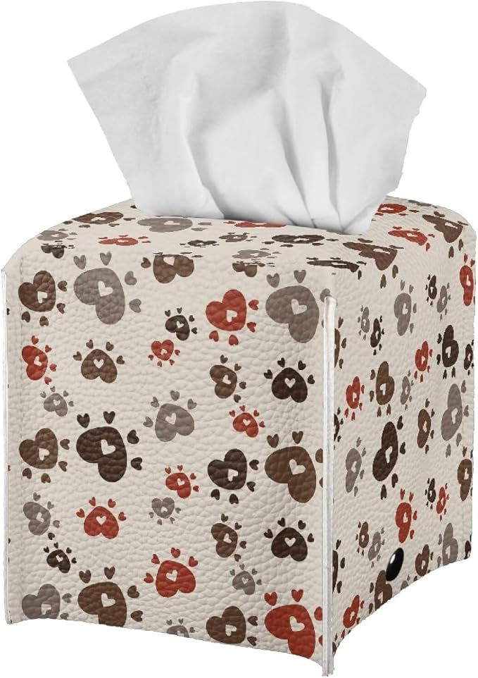 Brown Dog Paws Tissue Box Cover Holder Stylish PU Leather Square Tissue Box - Image 2
