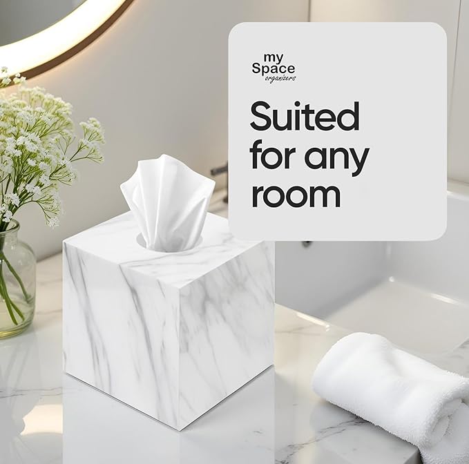 Tissue Box Cover Holder Square Marble Tissue Box Holder Bathroom Vanity - Image 3
