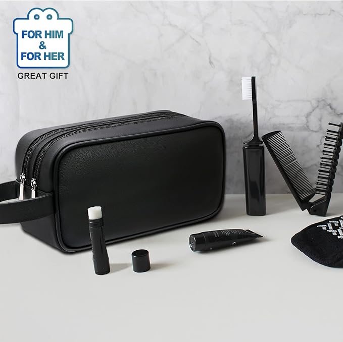HappyDavid Soft PU Leather Zipped Travel Toiletry Bag Mens Ladies Supply - Image 7
