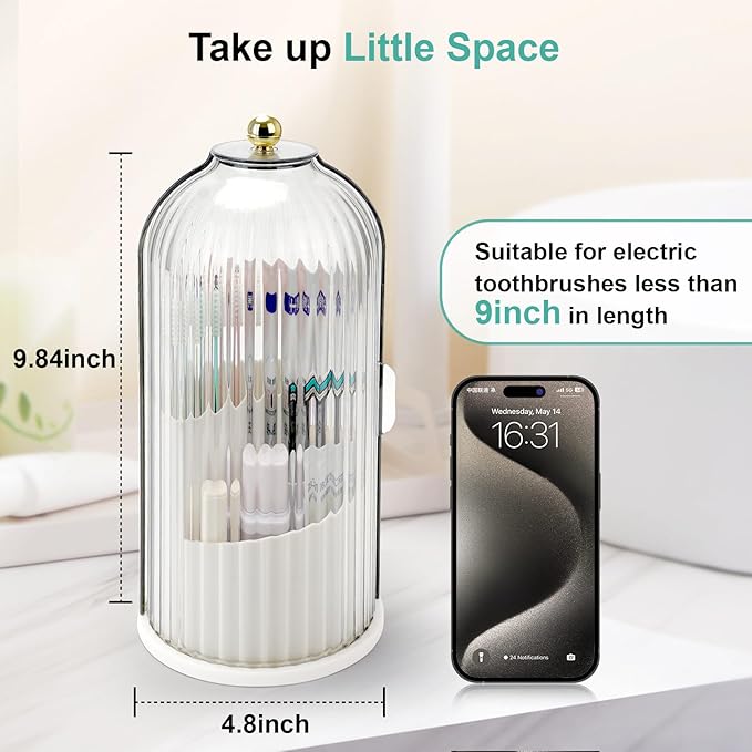 Toothbrush Holders with Sliding Lid, Rotating 3 Slots Bathroom Organizer - Image 6