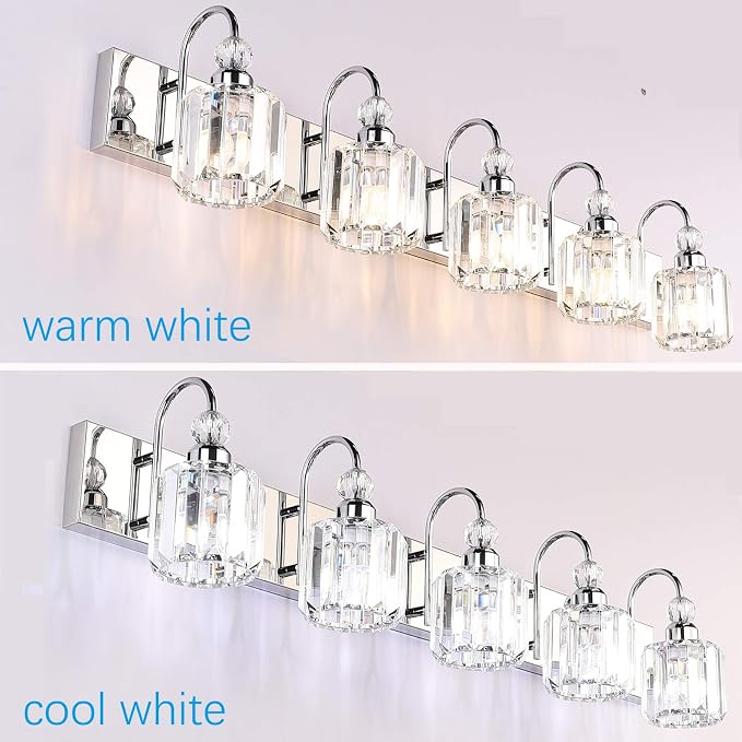 Ralbay Modern LED Crystal Bathroom Vanity Lights 5-Lights Stainless Steel - Image 5