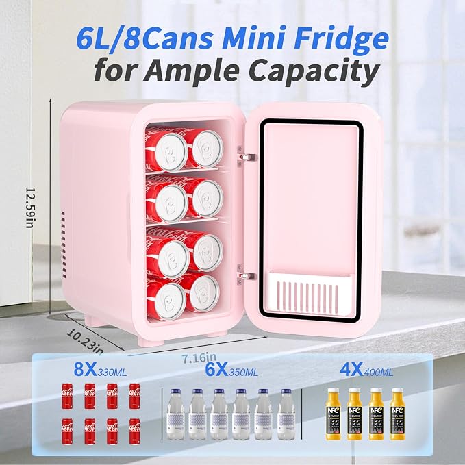 Mini Fridge, 6 Liter/8 Can 110V AC/DC Portable Thermoelectric Cooler - Image 2
