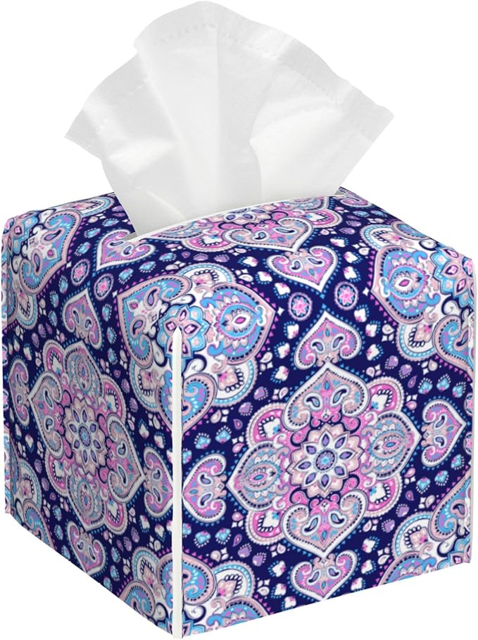 Boho Mandala Flower Tissue Box Cover Square, Indian Paisley Floral Tissue Box by sndheke