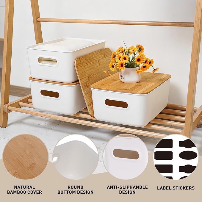 Citylife Storage Bins with Bamboo Lids 13QT Plastic Storage Containers - Image 3